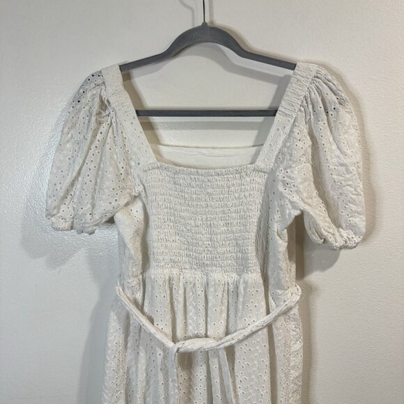 Draper James RSVP Dress L White Eyelet Lace Midi Square Coquette Cottage - Picture 6 of 11